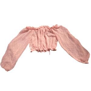 Sheer pink polkadot crop top pastel spring layering top